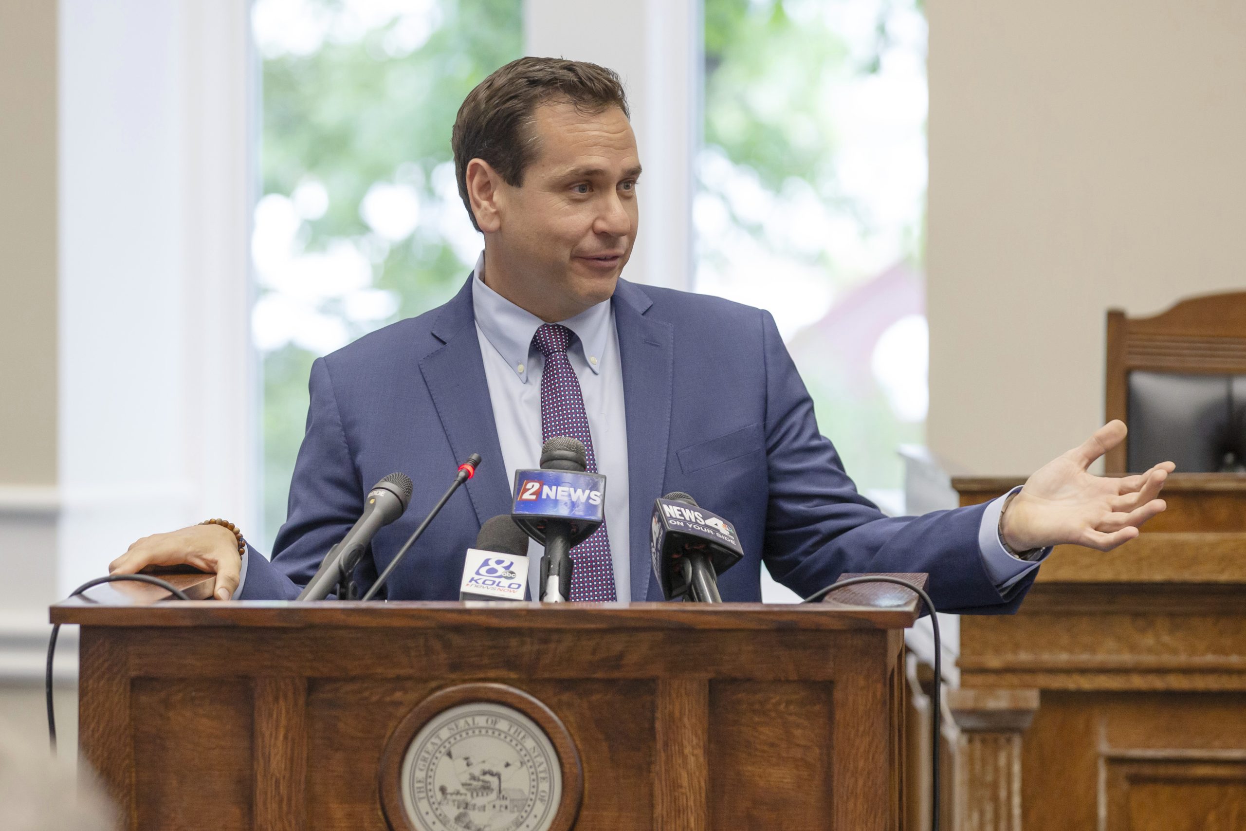 Democrats’ mail-voting plans shift as officials work to reassure voters 3 Nevada Secretary of State Cisco Aguilar speaks before Gov. Joe Lombardo signs an election worker protection bill into law at the old Assembly Chambers in Carson City, Nev., May 30, 2023.